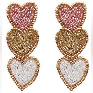 Triple Beaded Gold and Pink Heart Earrings
